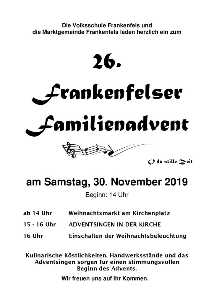 Frankenfelser Familienadvent Plakat