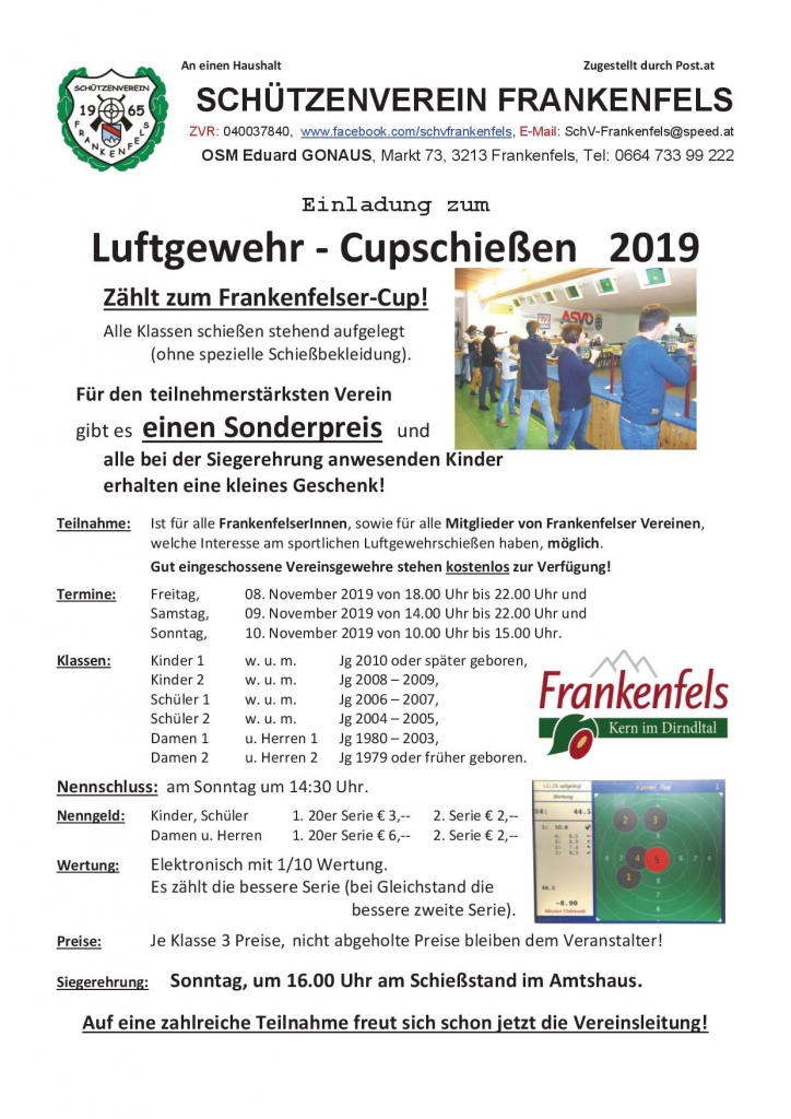 Luftgewehr Cup Schießen 2019 Plakat