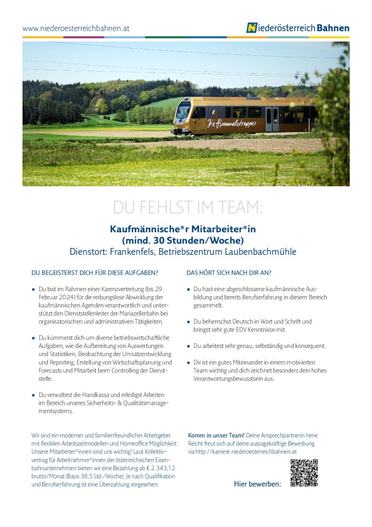 Stellenangebot Niederösterreichbahnen - Marktgemeinde Frankenfels