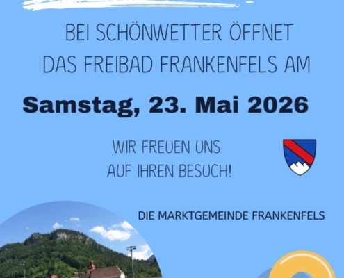 Freibad Frankenfels eröffnet am 23. Mai 2026 bei Schönwetter (Flyer)